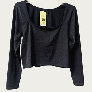 All In Motion Long Sleeve Fitted Crop Top Womens XL Black Glitter Seamless NWT